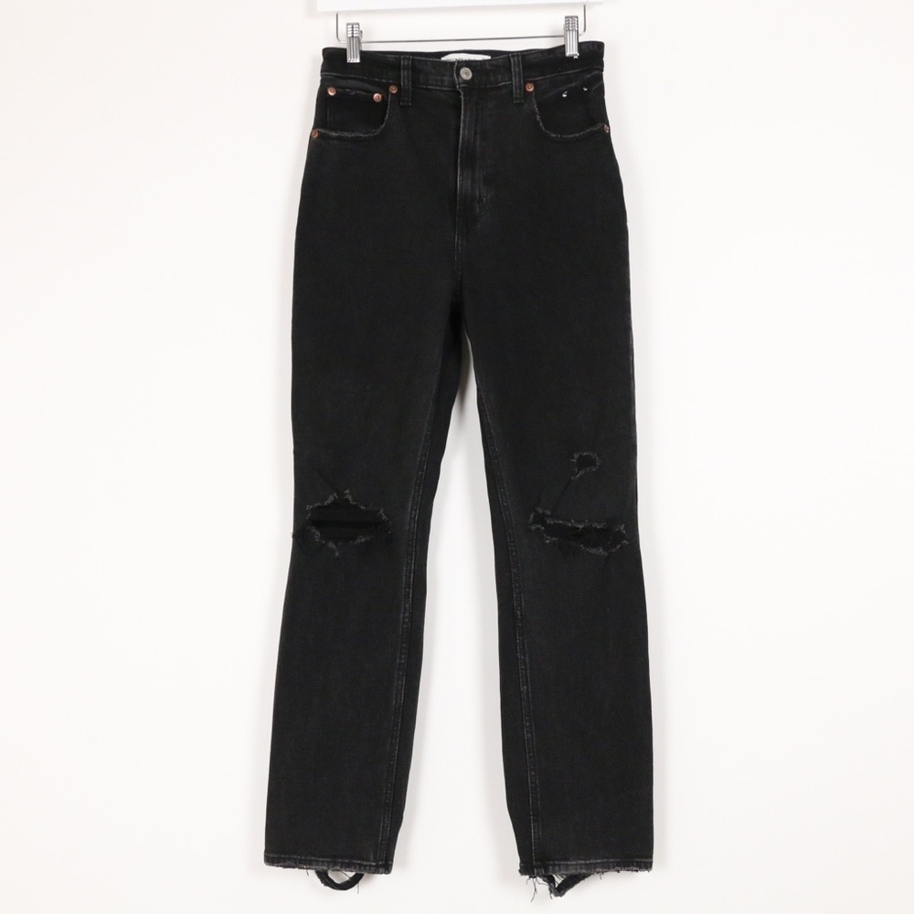 Abercrombie & Fitch Black Straight Leg Jeans with Knee Rips